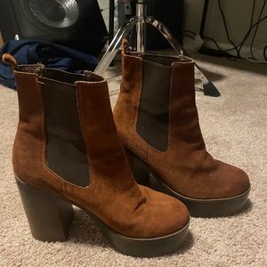 Topshop | Chestnut Suede Heeled Boots | Size 39